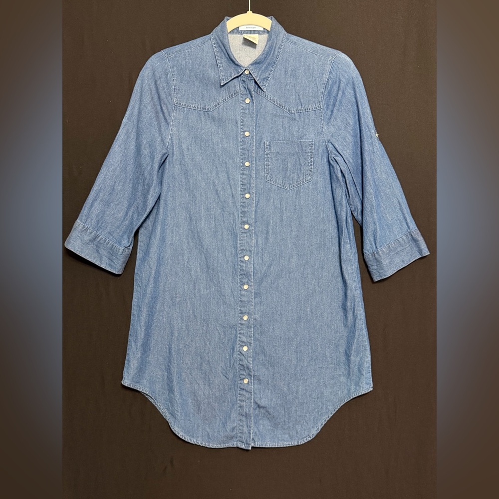 Prototype Women's Blue Denim Western Shirt Pearl snaps 3/4 sleeve lightweight